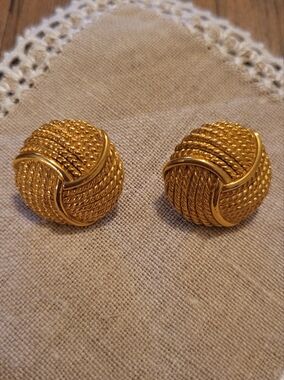 Vintage Napier Gold Tone Rope Knot Earrings